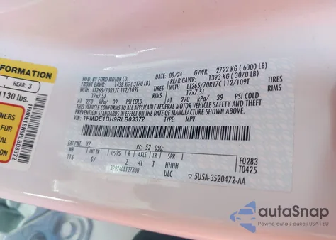 2024 Ford Bronco Black Diamond z USA, uszkodzony, nr VIN 1FMDE1BH9RLB03372